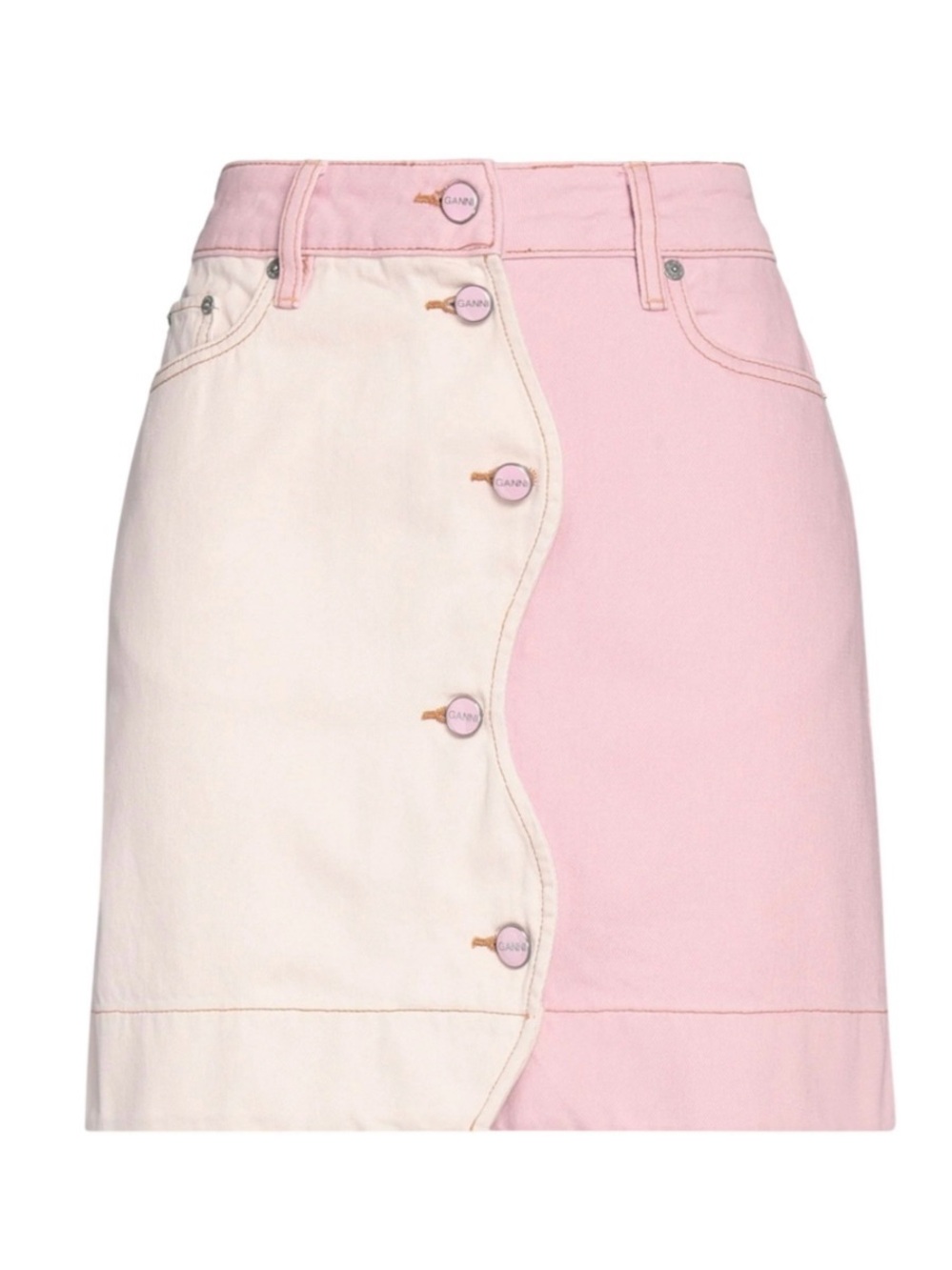 GANNI Two-Tone Pink and Cream Denim Mini Skirt / 40 size (L)